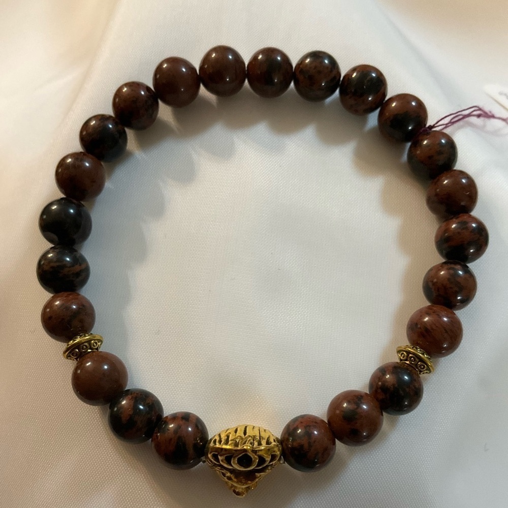 Hand Crafted Bracelet Brown Lion Bead Gemstone Stretch
